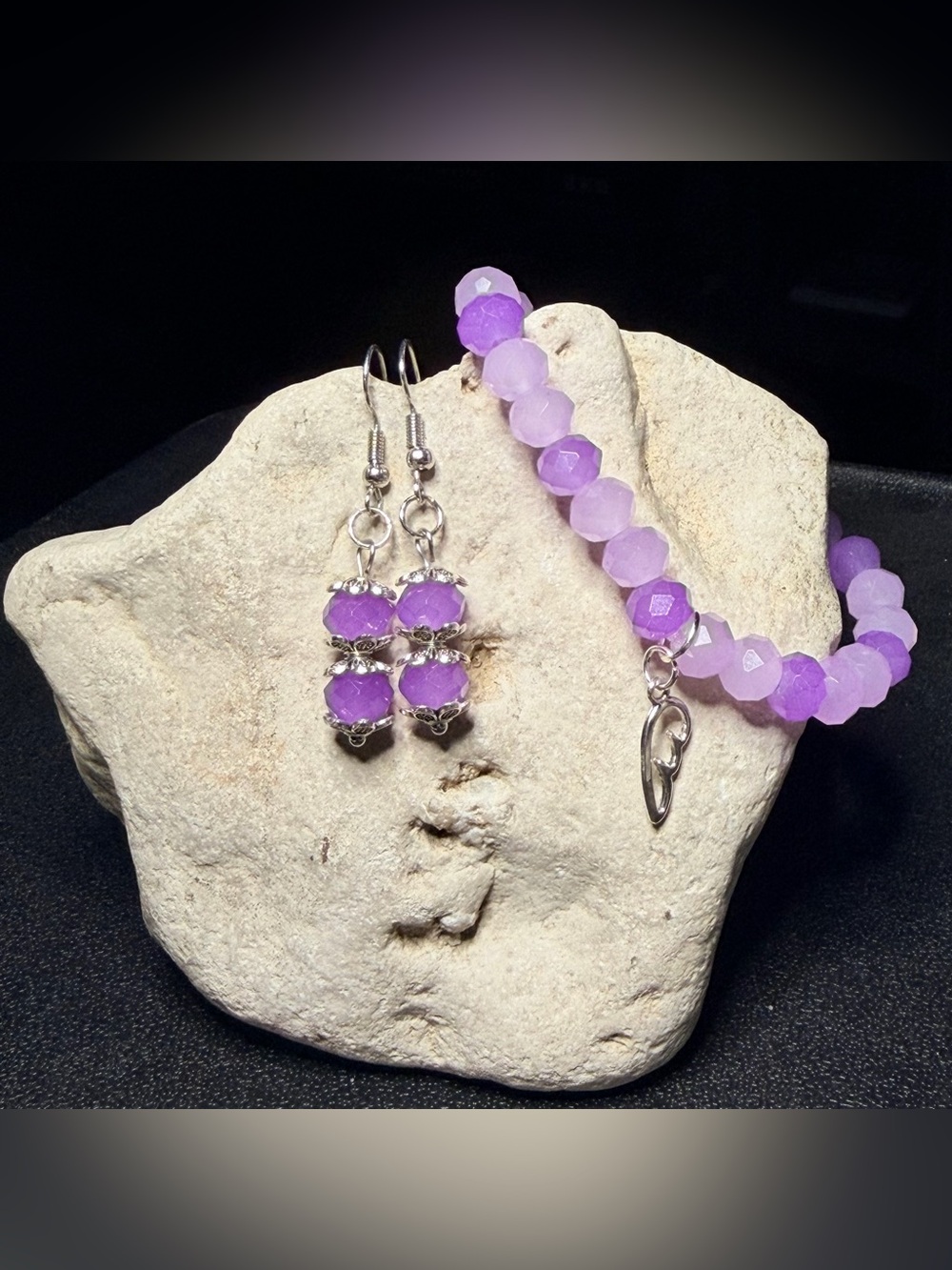 ✨Handmade✨Purple Faceted Beaded Bracelet and Earrings Set